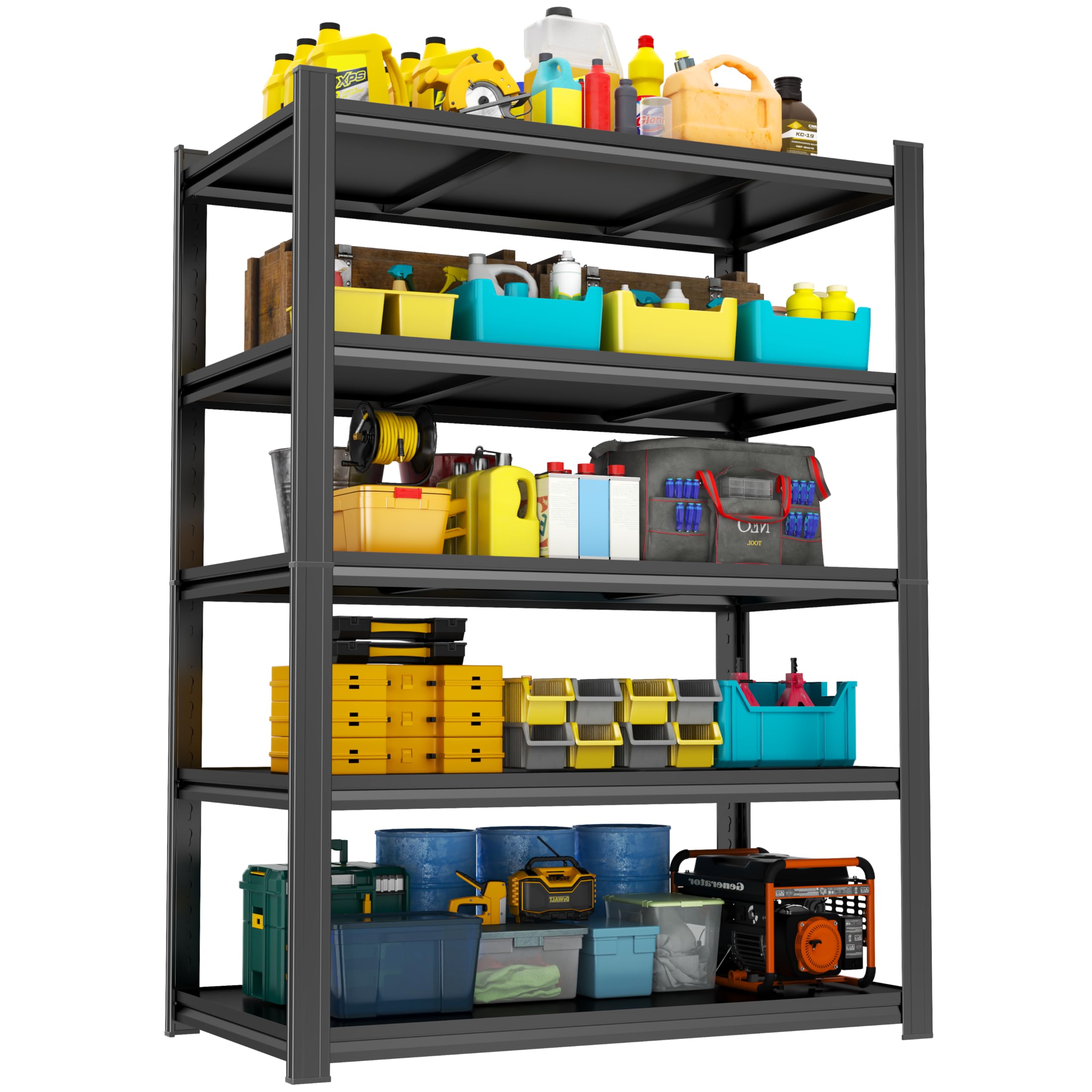 Heavy Duty Garage Shelving Unit, 5-Tier Adjustable Metal Storage Shelves, 3000LBS Utility Rack Shelf for Garage &amp; Basement,Tool Organization, Warehouse, Pantry Closet, Kitchen, 77" H, Black
