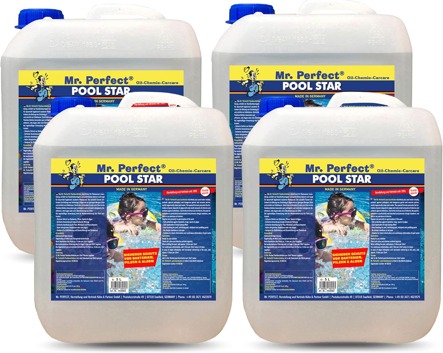 Mr. Perfect® Pool Star Poolreiniger, 4 x 5L Pooldesinfektion