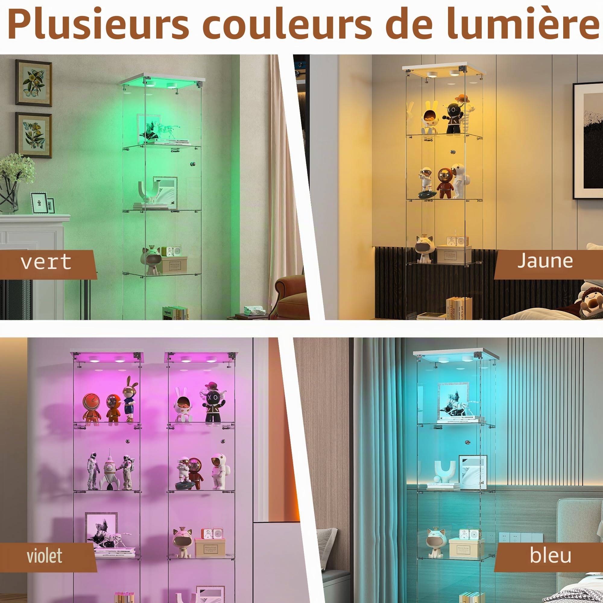 Vitrine en Verre avec LED,Armoire Vitrine pour Collection,1 Portes à Serrure,4 Étagères Adjustables, 164x42x36cm, Blanc