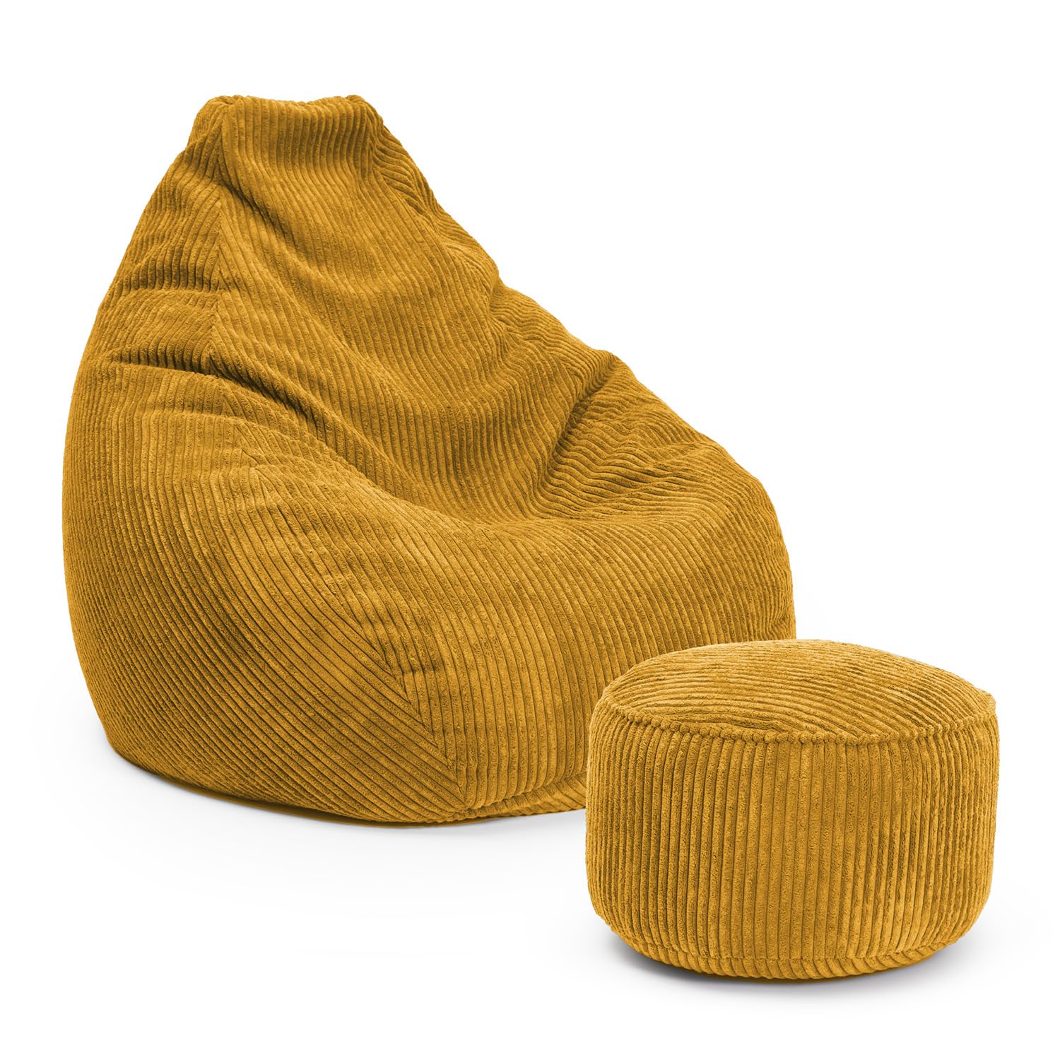 Lumaland Sitzsack Set – Relax Cord Giant + Pouf, 400 L GIANT & 50 L Pouf, EPS-Perlen
