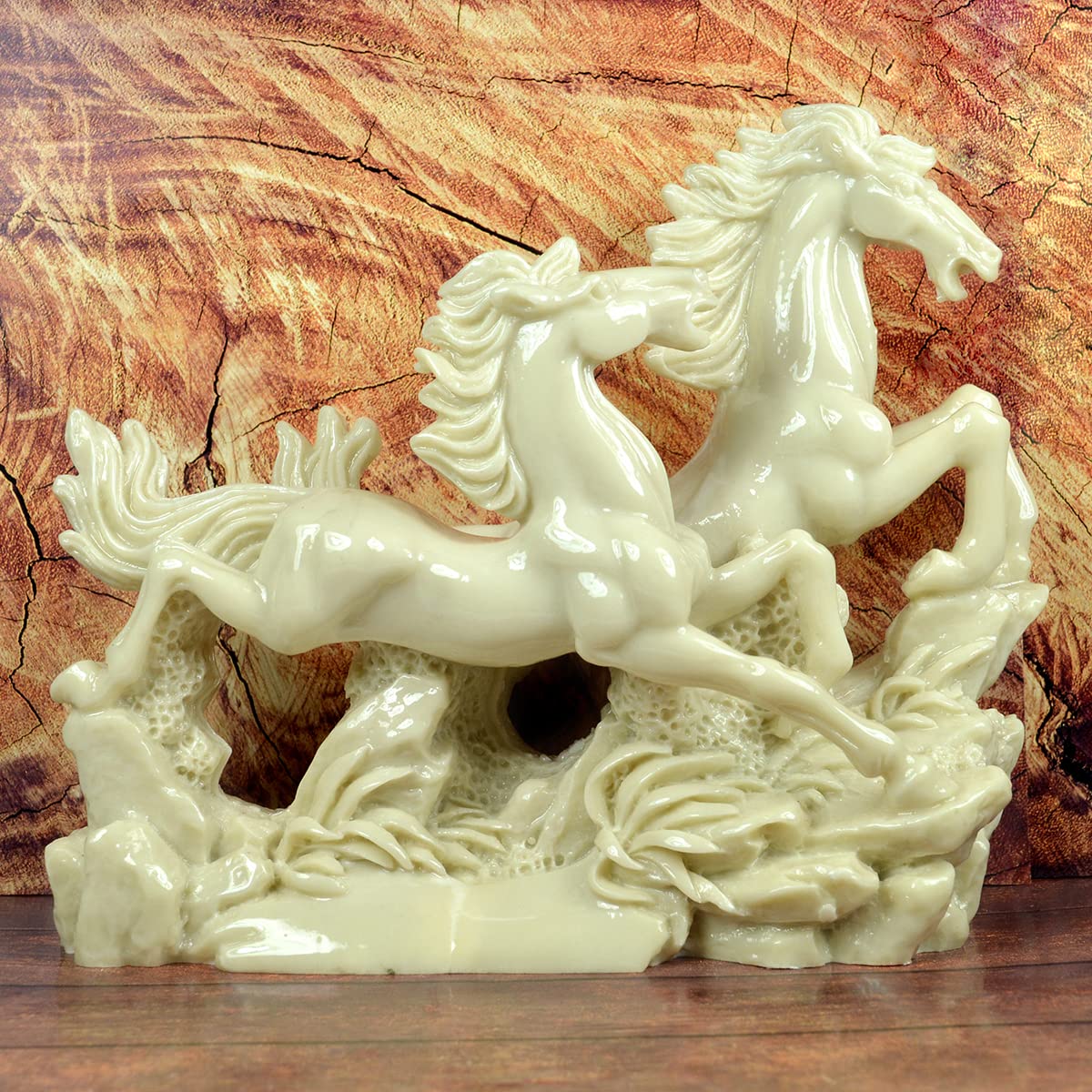 Reiki Crystal Products Two White Running Horses, 2 White Horse Statue, Victory Horses, Horse Showpiece, for Feng Shui and Vastu