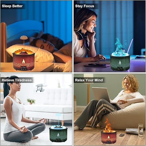 Miniatura 7 de Volcano Humidificador Difusor de llama silenciosa Humidificador de aerosol de 10.1 fl oz con 2 modos de niebla de fuego sin agua, apagado