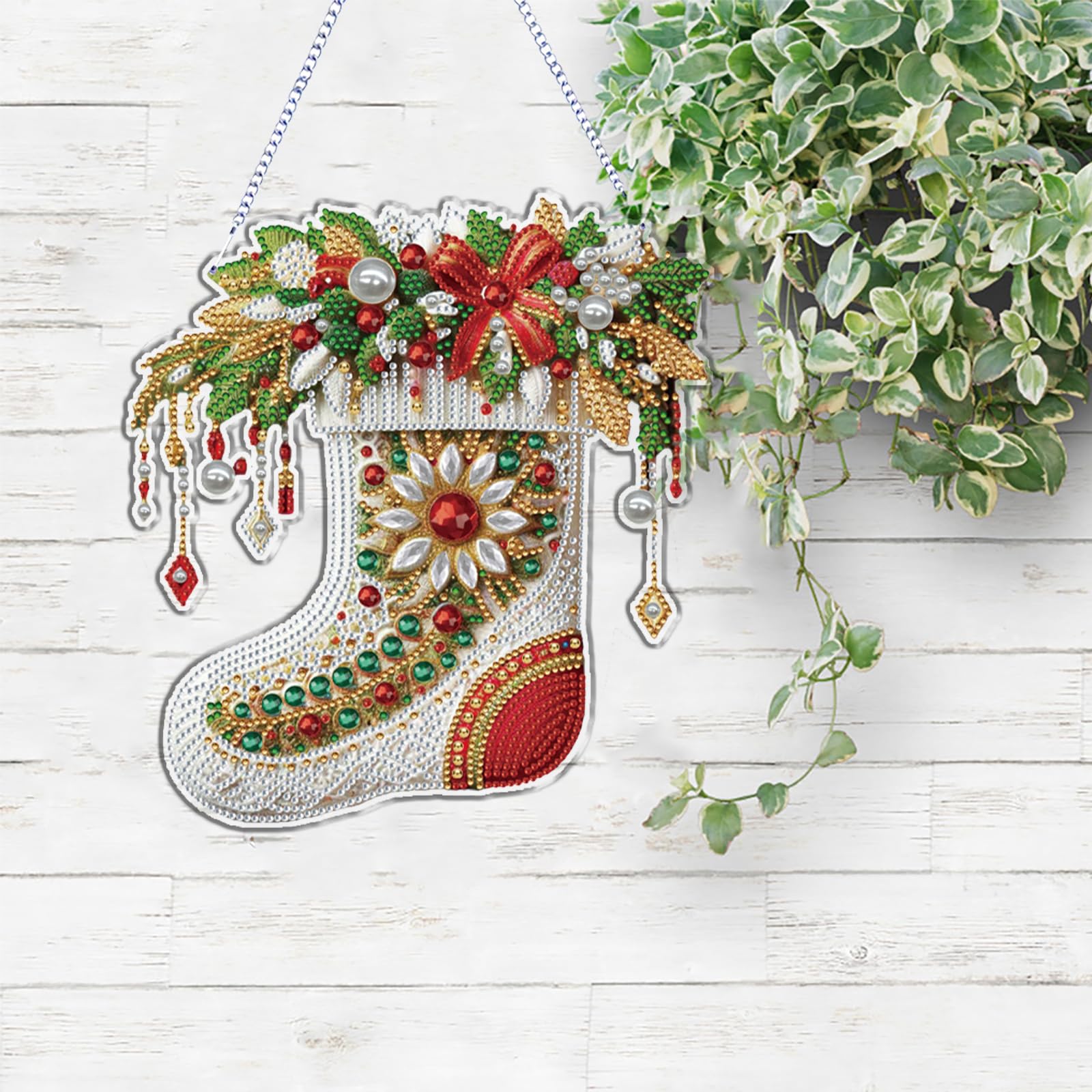 5er Set Diamantkunst-Hängesymbole für Erwachsene, Weihnachtsstrümpfe DIY Hänge-Schmuck mit Doppelter Kristall-Glitzerrhinestone-Artanhängern, Spezialform-Bohrungen für Heim- Bürodekoration