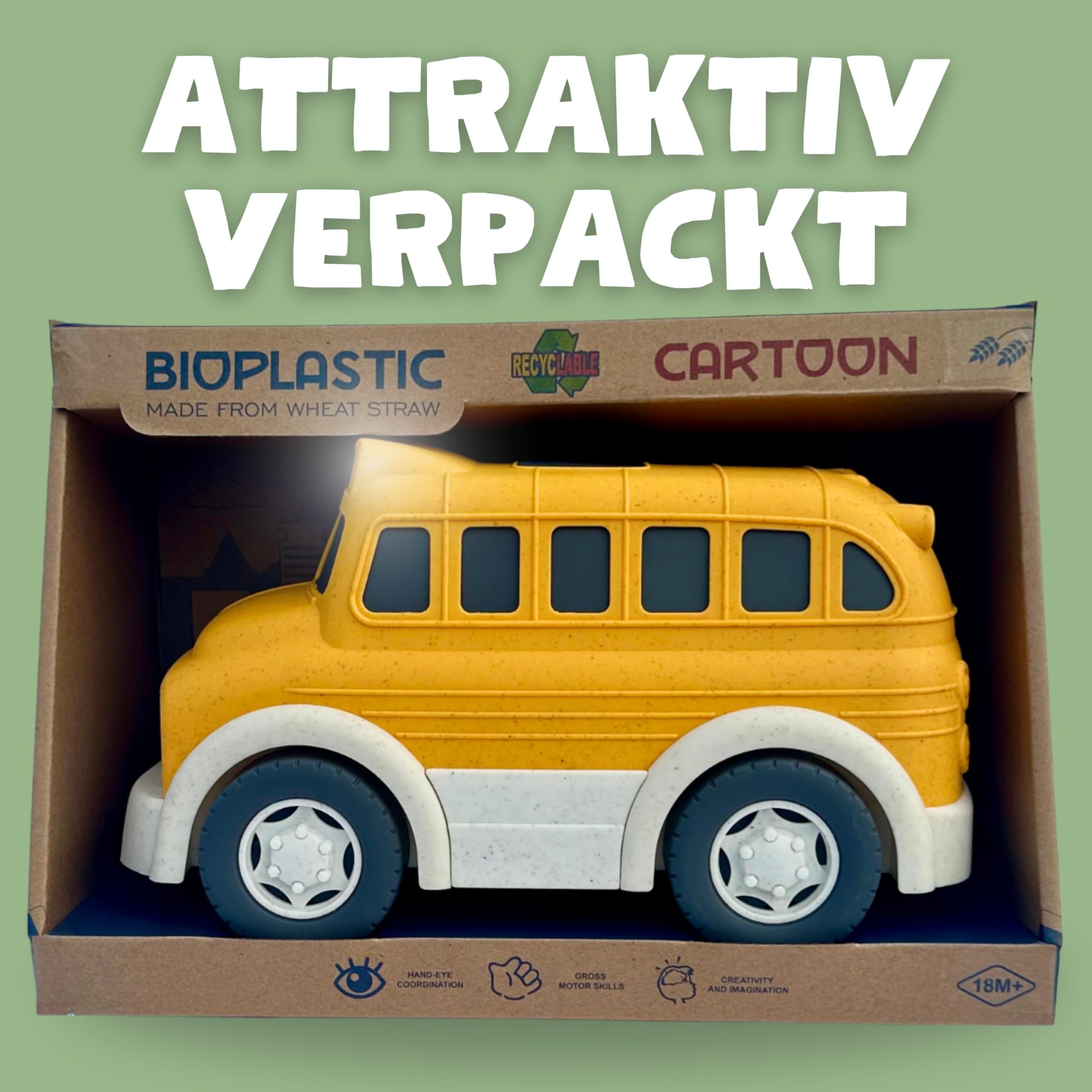 XXL Schulbus gelb | Bio Kunststoff | Nachhaltiges Spielzeug ab 18 Monate für Jungen und Mädchen | Indoor und Outdoor | Omnibus | Schülerbus