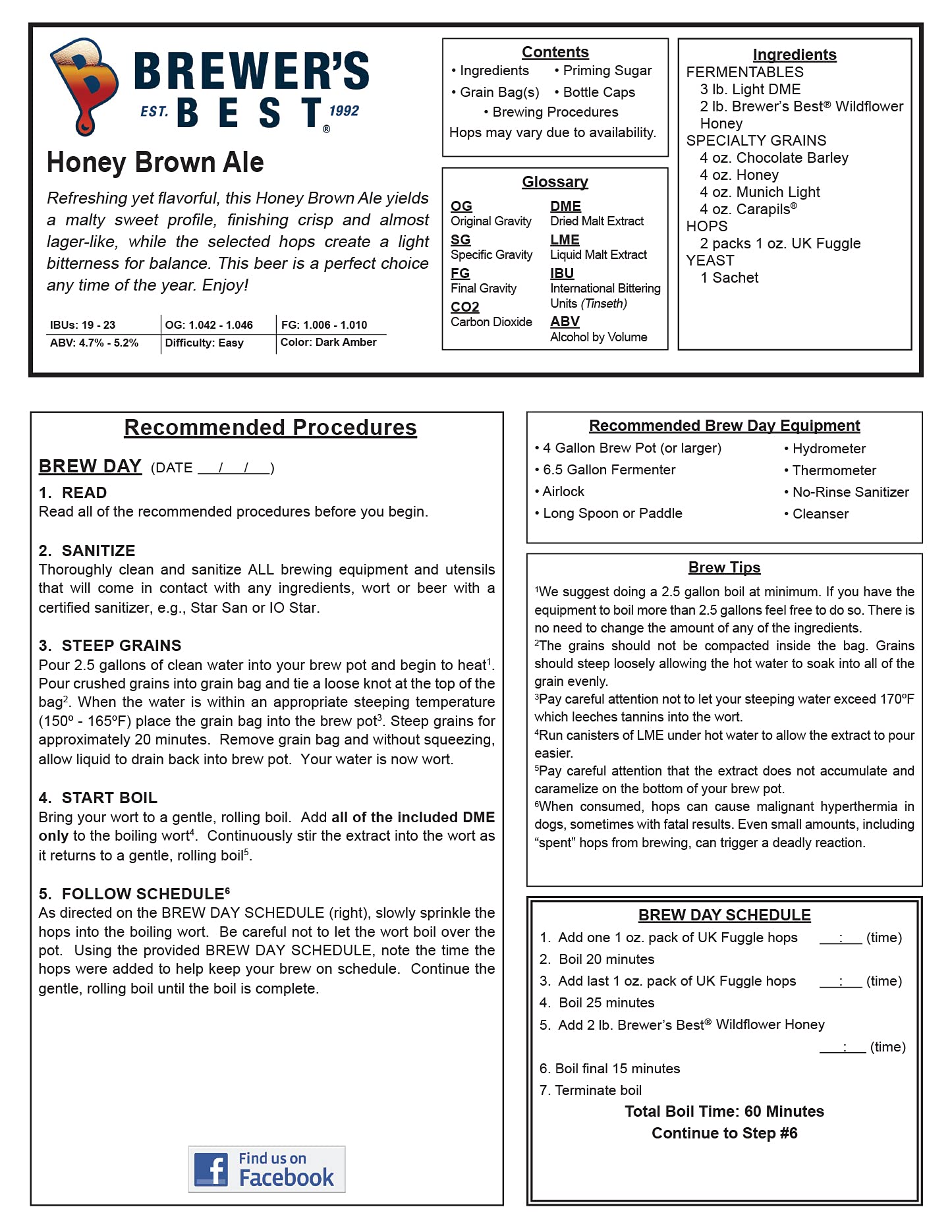 Brewer's Best - 1036 - Home Brew Beer Ingredient Kit (5 gallon), (Honey Brown Ale) Yellow
