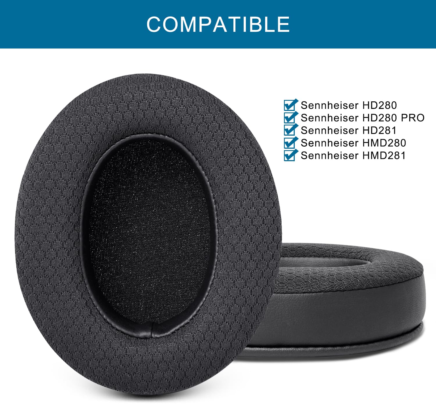 Almohadillas de Repuesto para Auriculares Sennheiser HD280/HD280-13/HD280-Pro/HD281/HMD280/HMD280 Pro/HMD280-13/HMD281/HMD281 Pro, Almohadillas con Espuma viscoelástica Mejorada, Color Negro