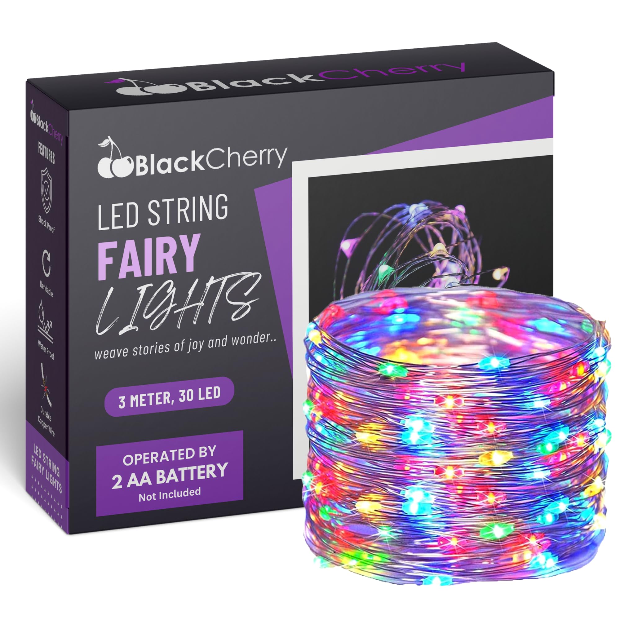 BlackCherry 3 Meter 30 LED's Fairy String Lights 2A Battery Powered Copper Wire LED Light for Diwali, Festivals, Christmas, Indoors & Outdoors (Pack of 1, Multicolor)