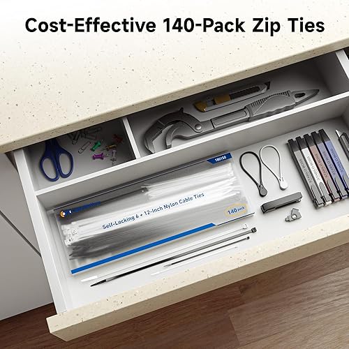 Miniatura 7 de Cable Matters Paquete de 140 bridas para cables para interiores y exteriores, 6 bridas de nailon autobloqueantes de 12 pulgadas de varios tamaños,
