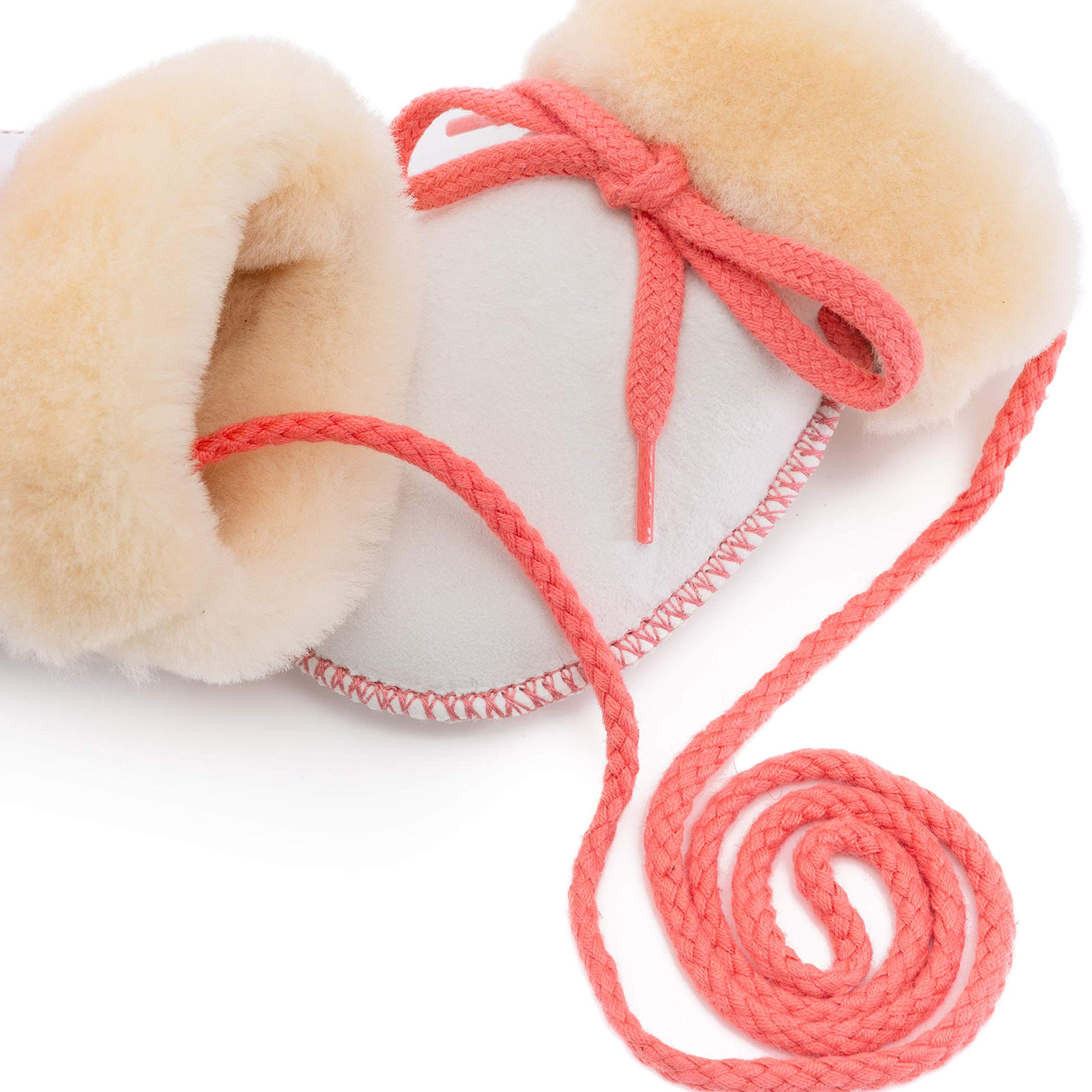 Śliczne dziecięce rękawiczki z jagnięcej skóry firmy CHRIST – unisex (dla chłopców, dziewcząt, małych dzieci, do 18 miesięcy), z paskiem łączącym, ciepłe rękawiczki zimowe w kolorze beżowym z różową przędzą.