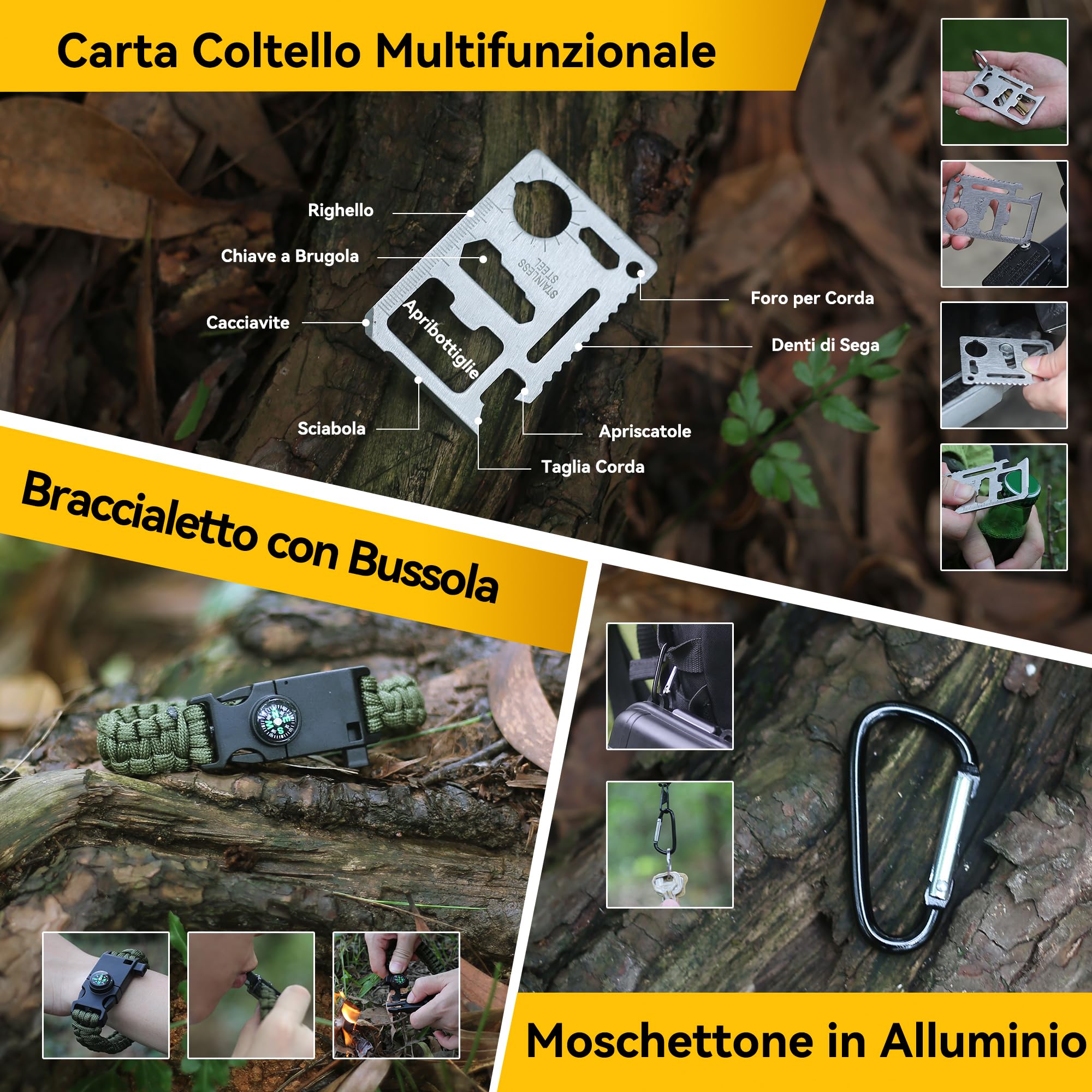 14 in 1 Survival Kit Kit di Sopravvivenza Multiuso, Usato per Esterna First Aid Kit per Gli Sport all'Aria Aperta, Campeggio, Alpinismo, Pietra Focaia / Coperta Termica / Fischio / Bracciali Paracadute