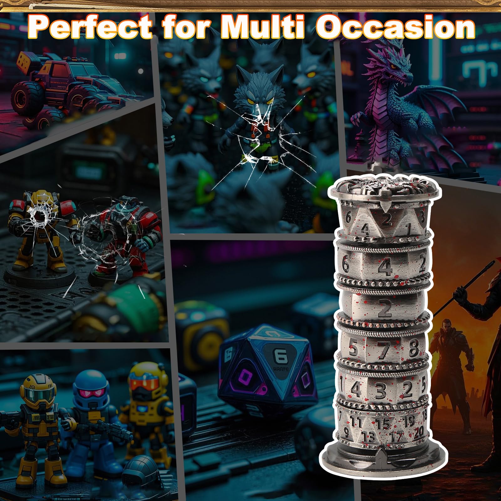 iFCOW Dice Spinner 7 en 1 de Metal Ruleta Dice Spinner D4 D6 D8 D10 D12 D20 D% para RPG Juegos de rol Dados Juegos de Mesa TRPG