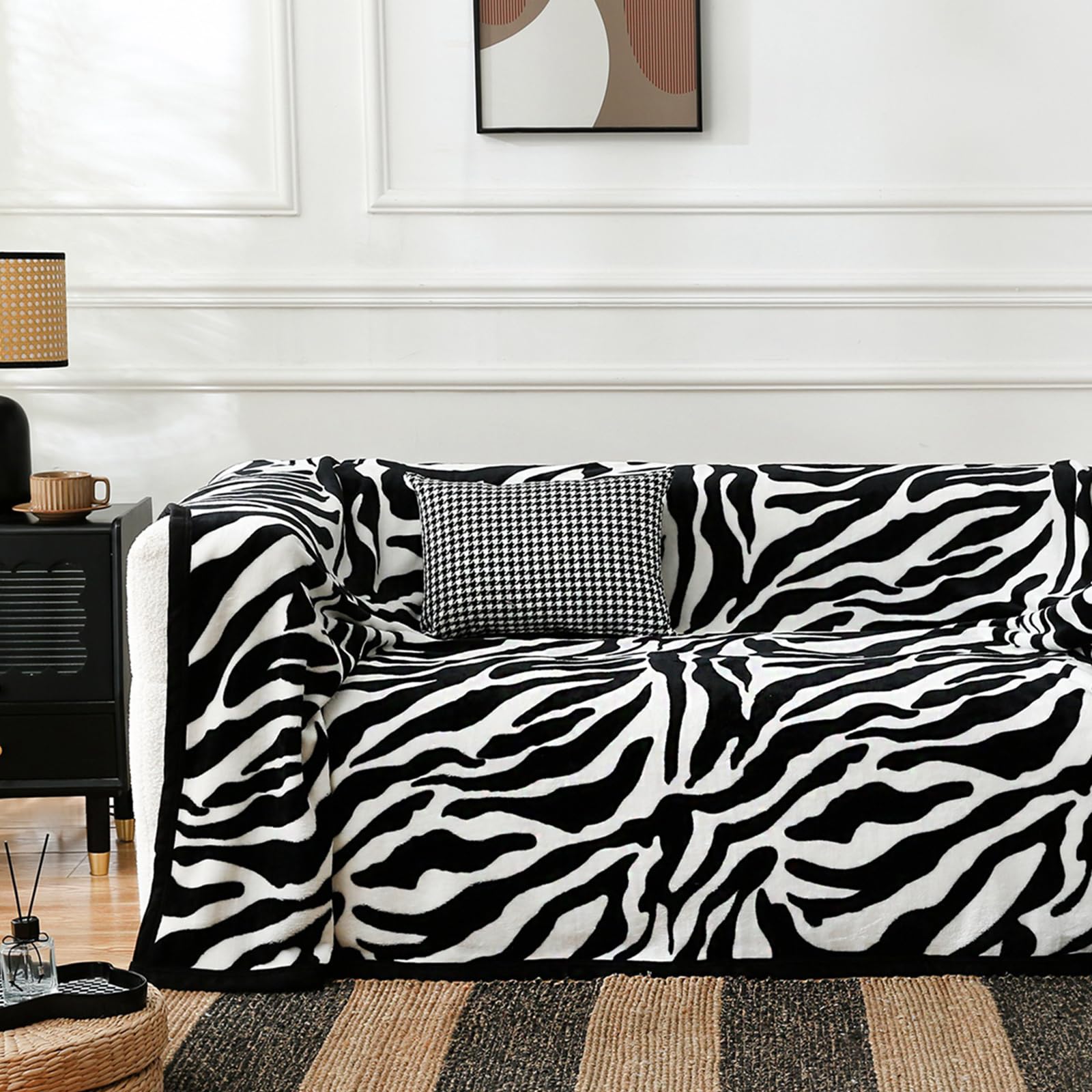 PU MEI Fuzzy Flannel Throw Blanket for Sofa, Couch, Bed, Black and White Zebra Print Blanket Animal - Lightweight Double Sided Cozy Super Soft Blankets, 80" x 90" inches: Zebra 80"*90"