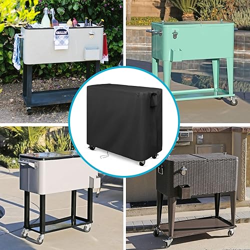 Miniatura 4 de Funda para carrito Keter de 89.8 cuartos de galón, impermeable para fiestas de patio con ruedas, cubierta de carrito para exteriores, color negro,