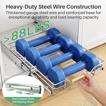 Pull out Cabinet Organizer, 12W X 21D, Heavy Duty Smooth Sliding Under Cabinet Shelves for Pots and Pans, Full-Extension Roll out Drawers, Slide out Organization for Home Kitchen Pantry
