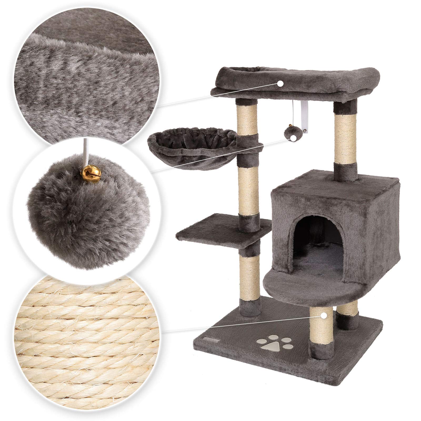 lionto Tiragraffi per Gatto Albero Tiragraffi Gatto Gioco Giocattolo Gatti Altezza 93 cm, Grigio Scuro