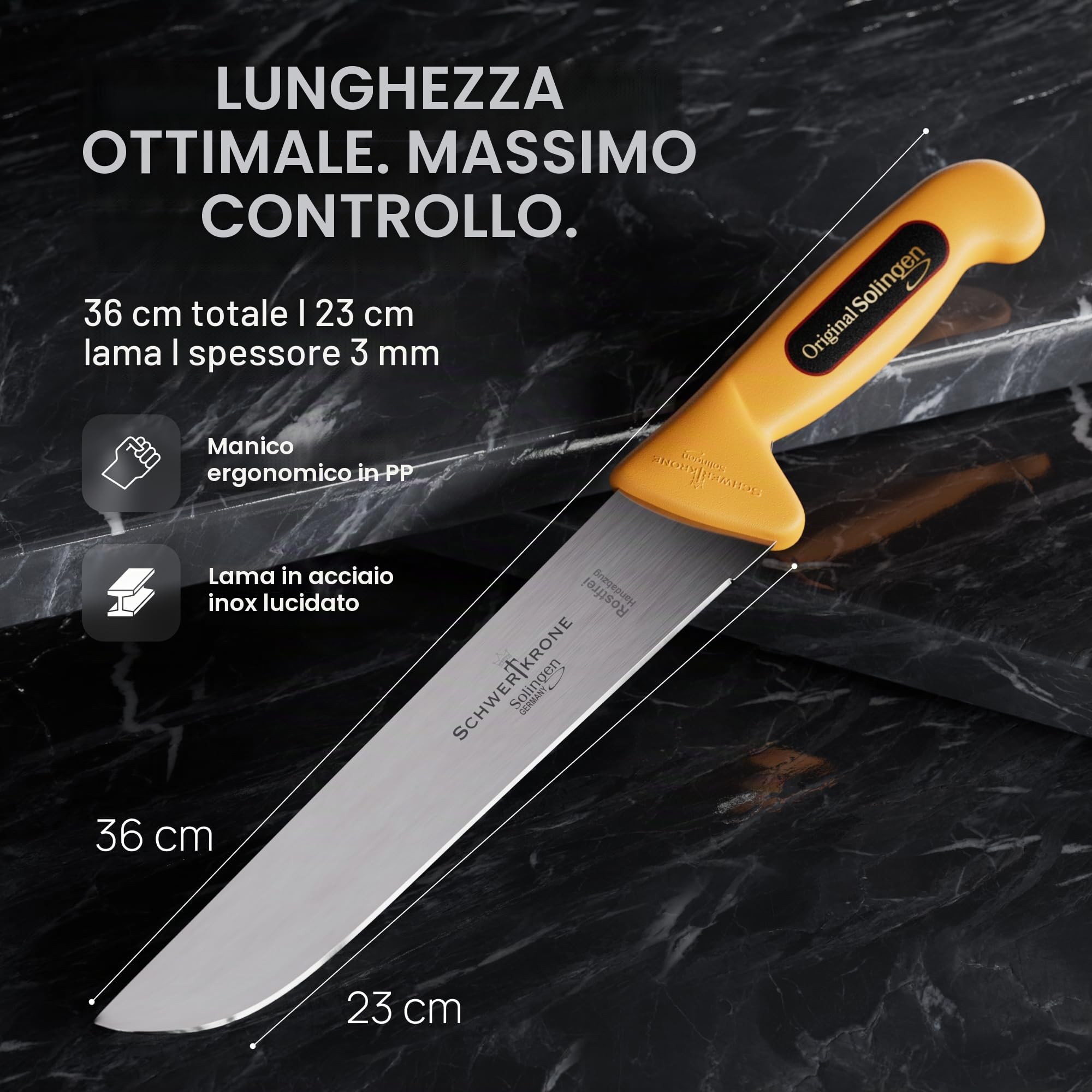 Schwertkrone Set di coltelli da macellaio Made in Germany Solingen Set di coltelli professionali da 6 pezzi, coltello da macellaio, coltello da disosso, coltello da macello, coltello da cuoco