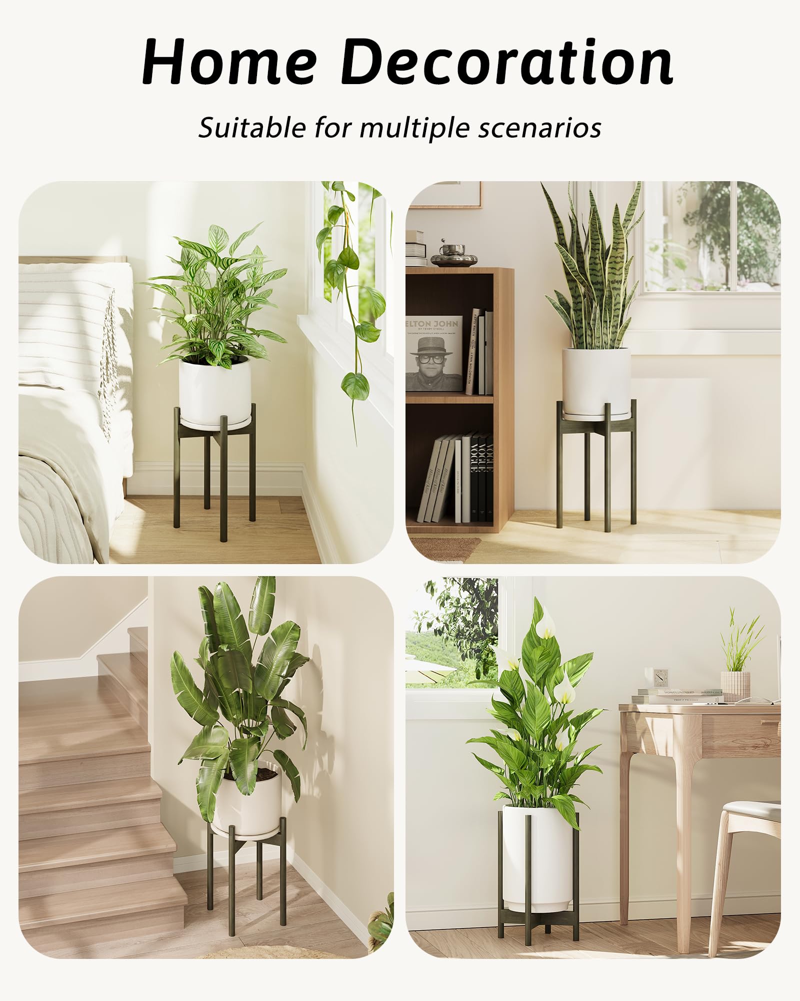 GENTINGBRO Support de plantes réglable en bambou pour intérieur de 20,3 à 30,5 cm, petit support de plante haut pour plantes d'intérieur, support de plantes à un seul sol, pour salon, balcon, chambre