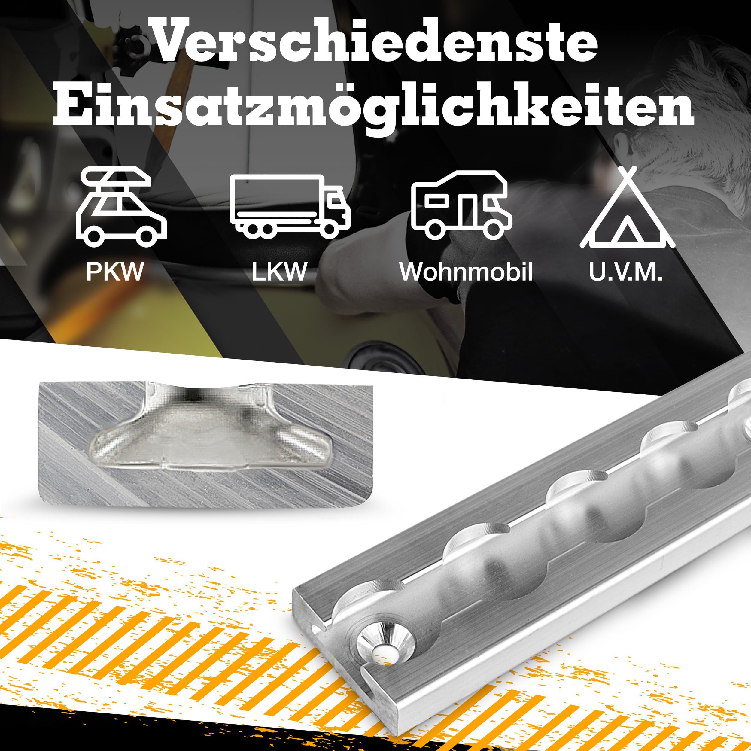 Safetytex Airlineschiene Set 8x1m Single Fitting Endkappen eckig | Starterset mit Zurrschienen Zubehör, 20 Fittings und 16 Kappen für sichere Ladungssicherung im Transportbereich
