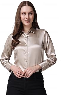 bowrain Women's Embroidery Button Satin Shirt-picture-17