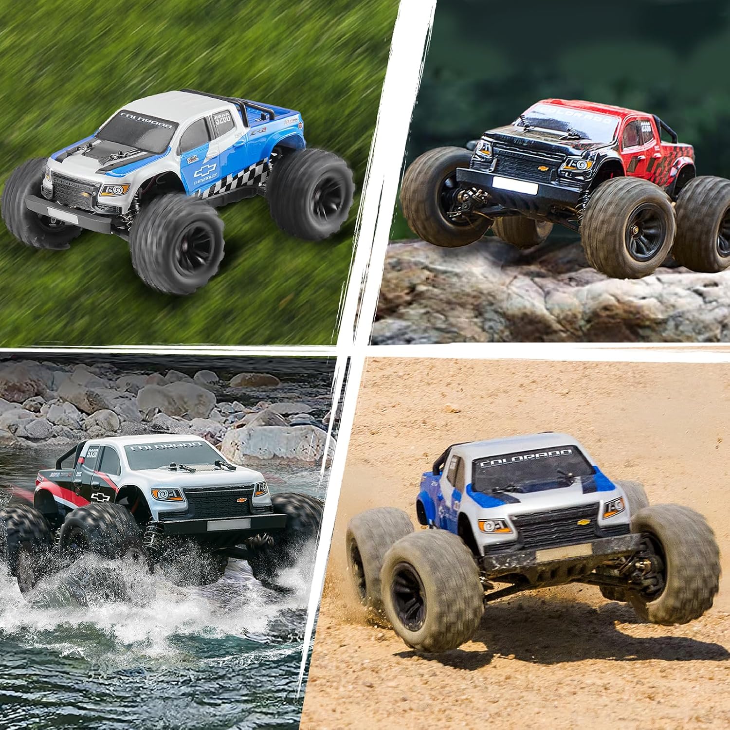 EAZYRC Colorado RC Monster Truck performing in various terrains