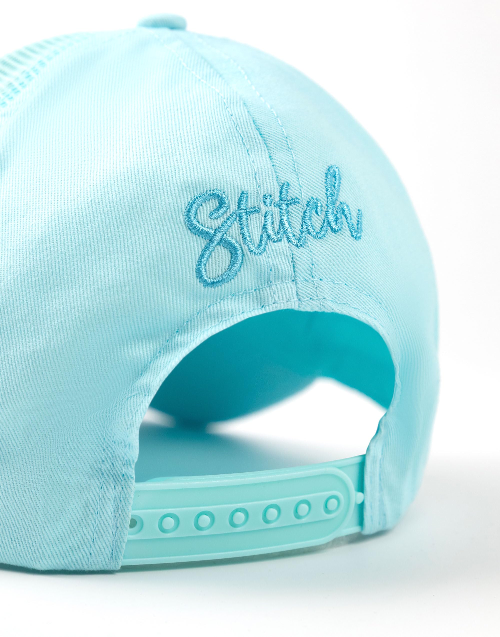 Disney Lilo & Stitch - Gorra de béisbol ajustable para niñas en azul claro, gorra de uso casual con gráfico de puntada, mercancía de puntada, protección solar trasera de malla, accesorio de personaje