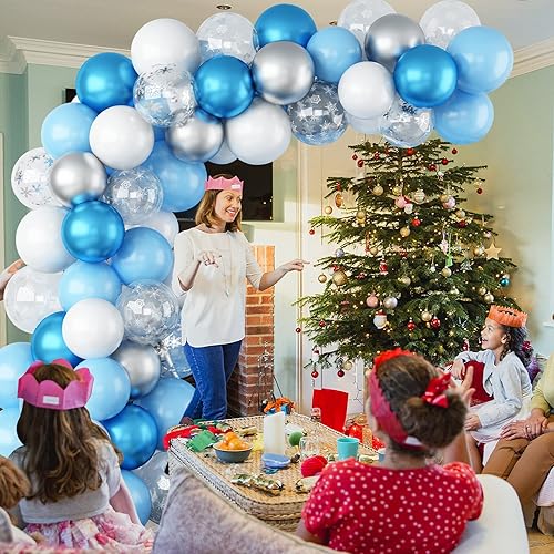 Miniatura 6 de Paquete de 50 globos de confeti de copo de nieve de 12 pulgadas, azul y blanco, globos cromados plateados y azules para fiesta de cumpleaños, fiesta