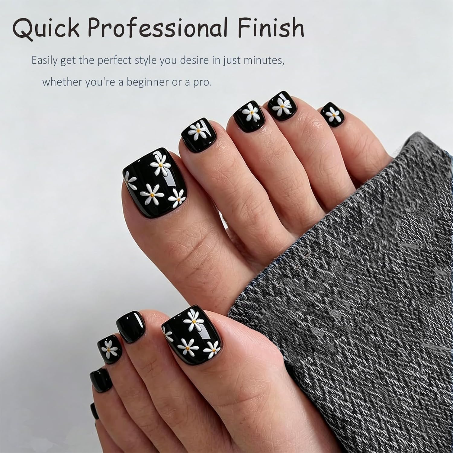Jsiallye 288Pcs Press on Toenails For Women,Black Fake Toe Nails For Girl,Fake Toenails Press on Nails Short Square Acrylic Toe Nail Tips Glue on Toenails False Artificial Toe Nails Press ons