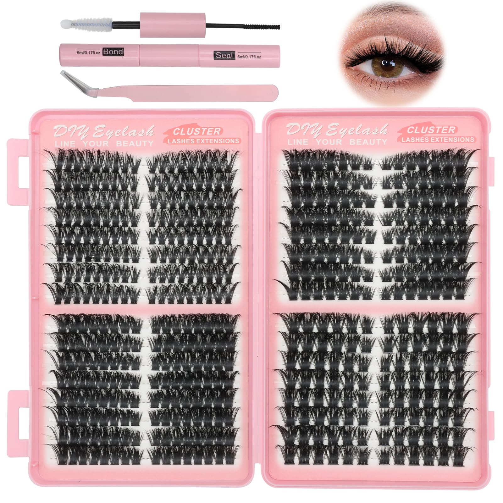 VEGCOO Ciglia Finte Ciuffetti 480 Pezzi, 60+100+120+150D Ciuffetti Ciglia Finte, Kit Extension Ciglia 10-16mm Volume Cluster Lashes con Accessori per Principianti ed Esperte