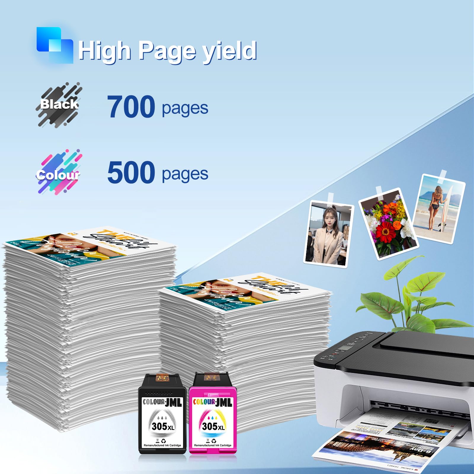【Actualización-305XL】 305 Cartuchos Tinta Compatibles con HP 305 XL Negro y Color Pack/para DeskJet 2700 2710 2720 2721 2723 Plus 4100 4120 4122 4130/ Envy 6000 6020 6030 6032 Pro 6400 6420 6430 6432 — view 3