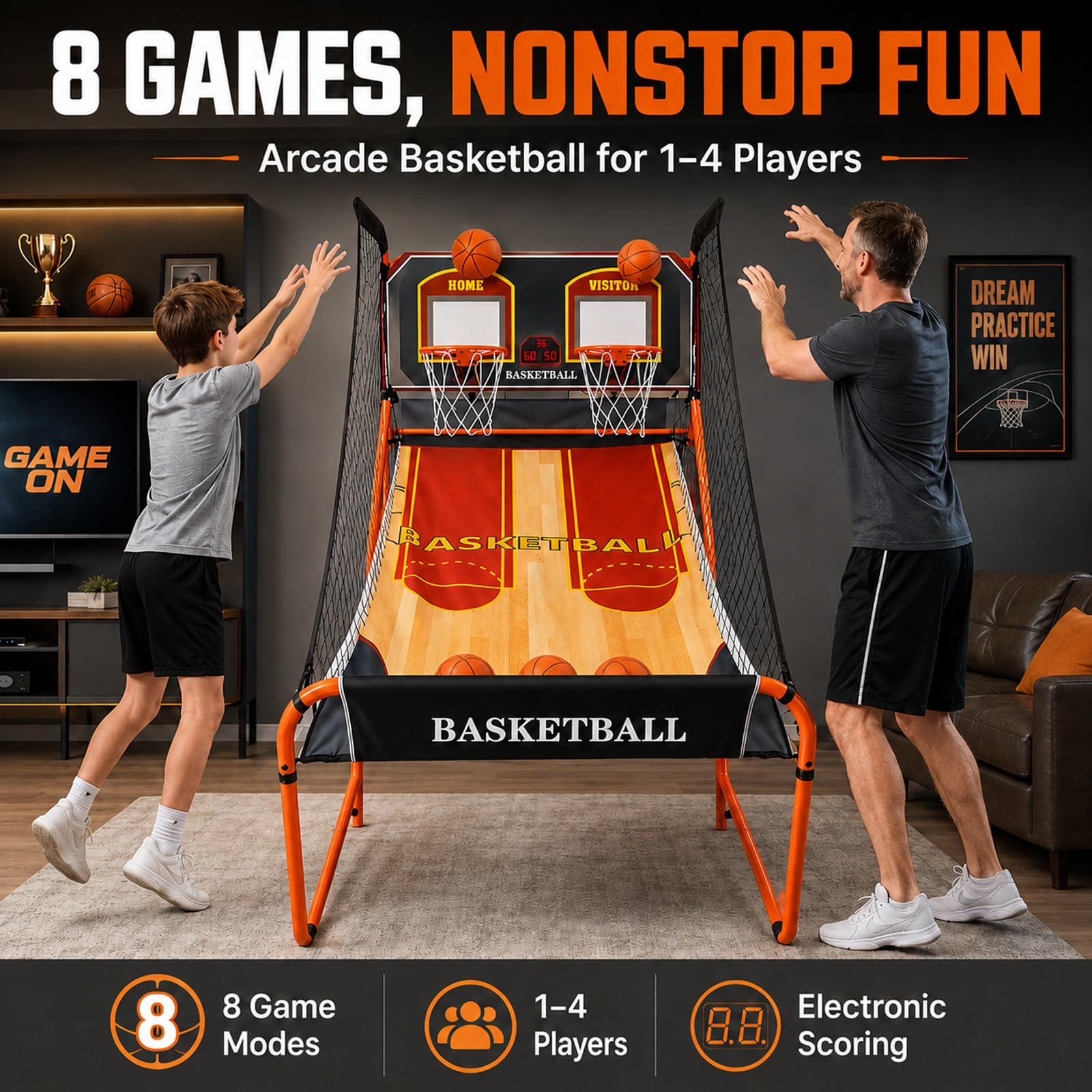 Gioco Basket Interno, Doppio Canestro, 8 modalità, Pieghevole