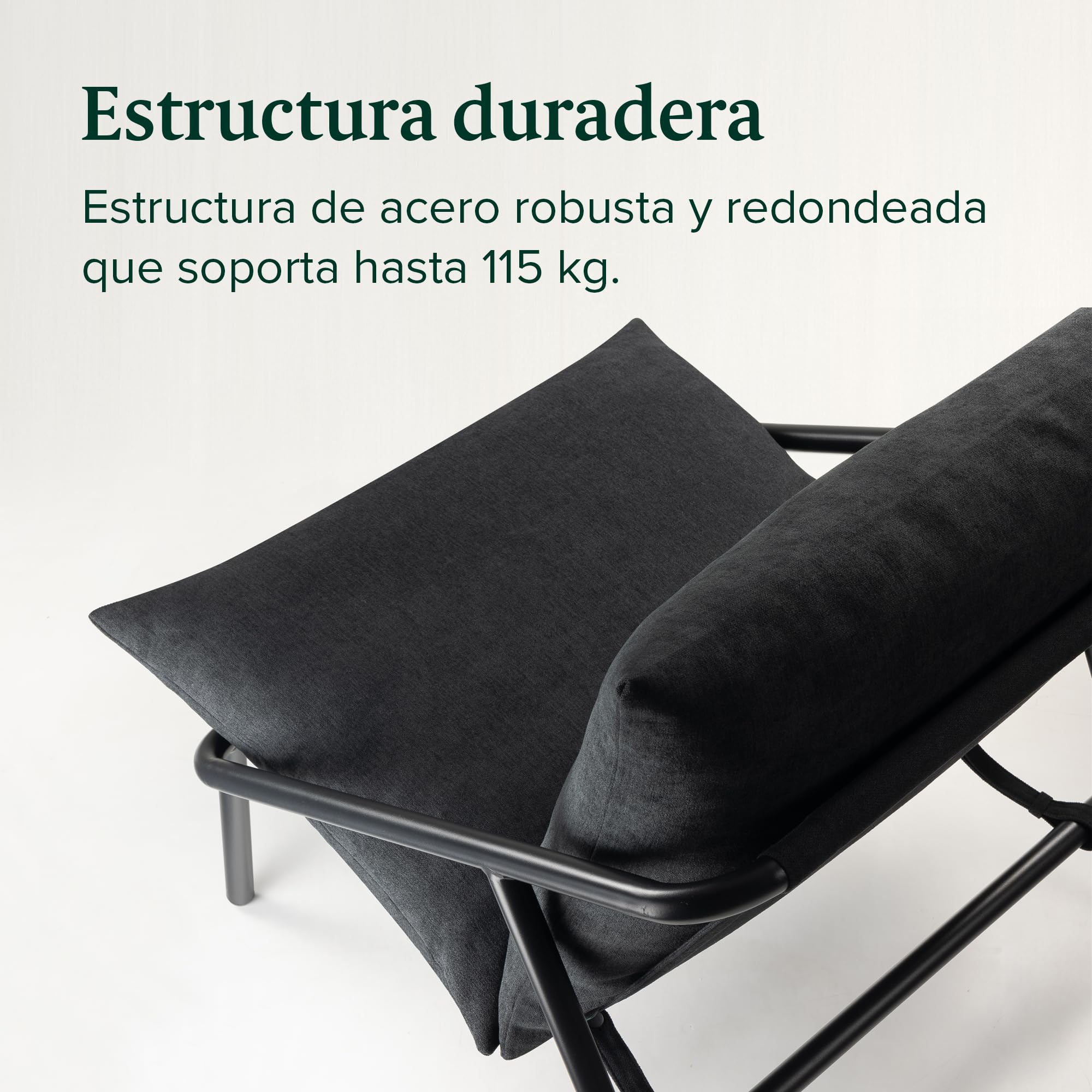 Zinus Ada Sling Sillón de Acento, Estructura de Metal con Cojines de Espuma triturada, Negro
