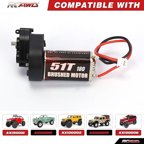 Miniatura 3 de RCAWD Cepillo de carbono mejorado 51T (vuelta) motor cepillado de tamaño 180 y carcasa de engranajes centrales de aleación, transmisión ensamblada