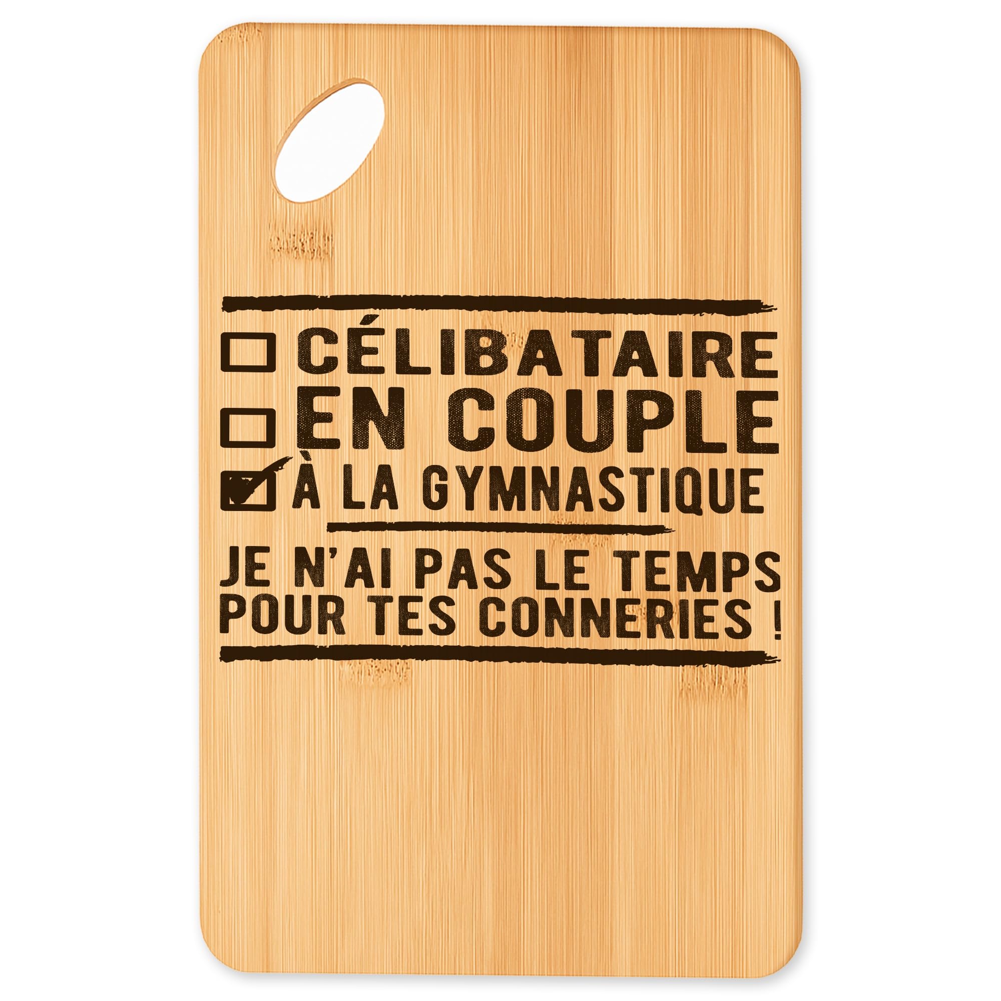 Planche à découper gymnastique, plateau apéro bambou et accessoire cuisine bois pour barbecue