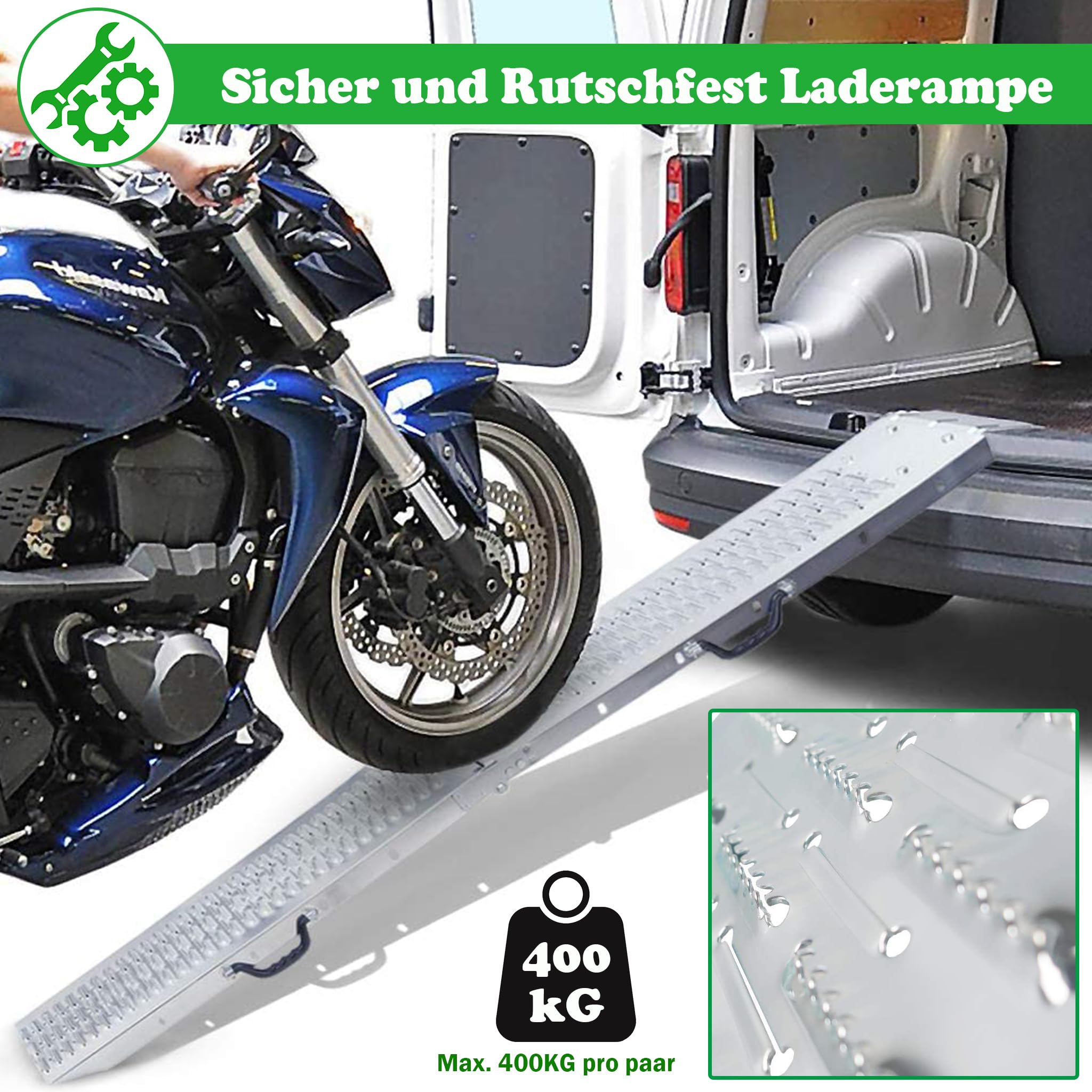 SUBTLETY 2 x rampa najazdowa, składana, stal ocynkowana, rampa załadunkowa, szyna załadunkowa, antypoślizgowe rampy najazdowe do przyczep, motocykli, przyczep kempingowych, samochodów osobowych do 400