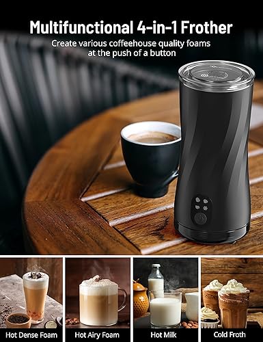 Miniatura 2 de Symdral Espumador de leche, espumador de leche 4 en 1 y vaporizador, máquina automática de espuma fría y caliente y calentador de leche, con apagado