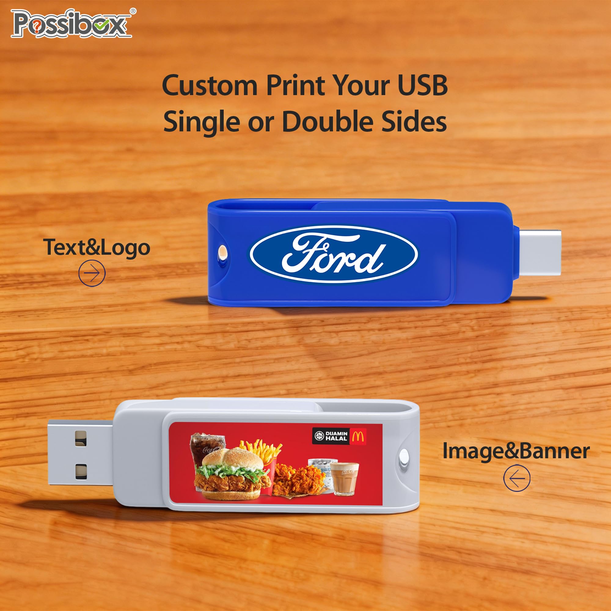 Lot de 50 clés USB de type C et USB de type A personnalisées 2 en 1 en vrac - Logo personnalisé imprimé