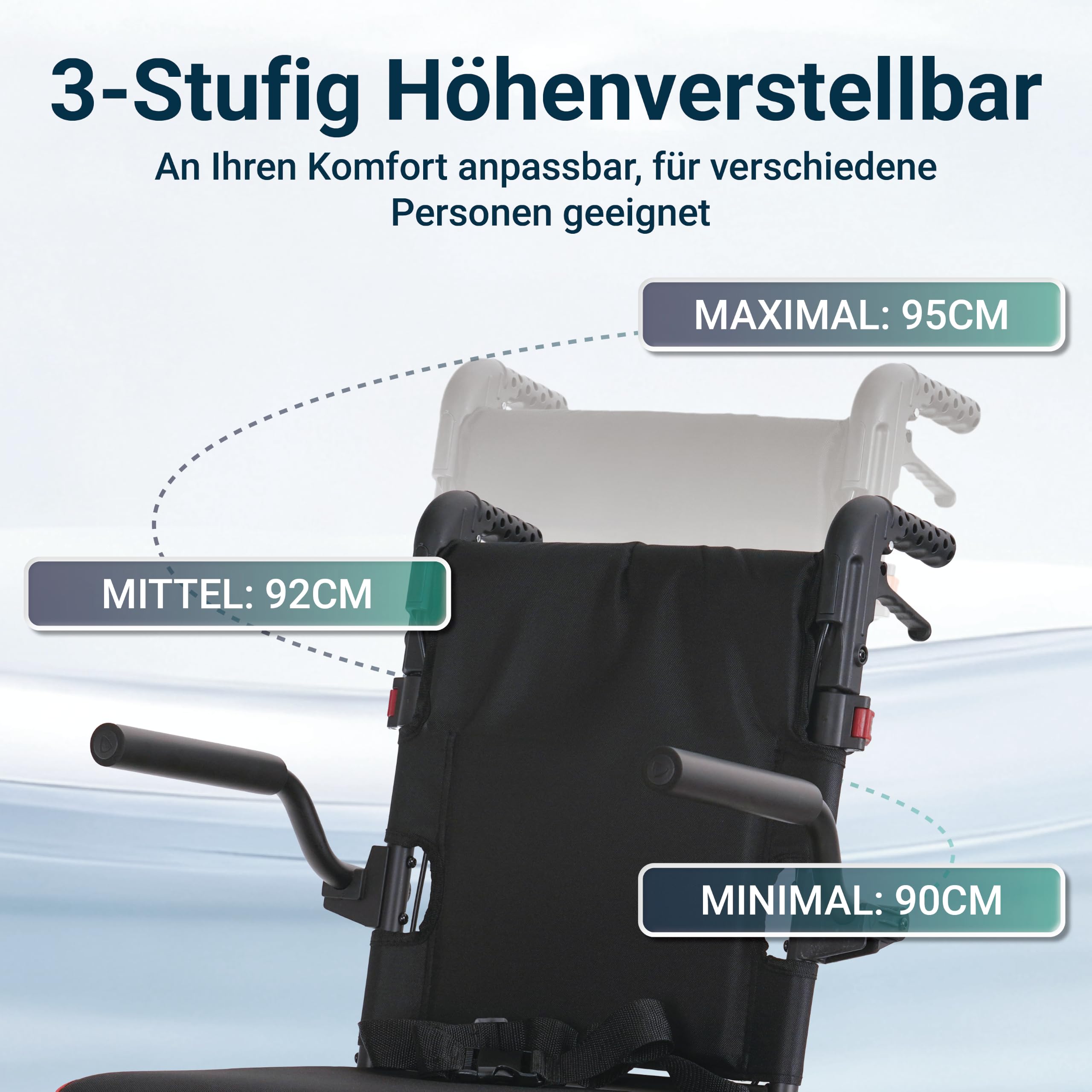 Rollstuhl Faltbar Leicht Reiserollstuhl bis 136 kg | Schmal Rollstühle Klappbar Aluminium mit Ausziehbarem Zuggriff Rutschfeste Fußstütze für Senioren Wohnung & Reisen