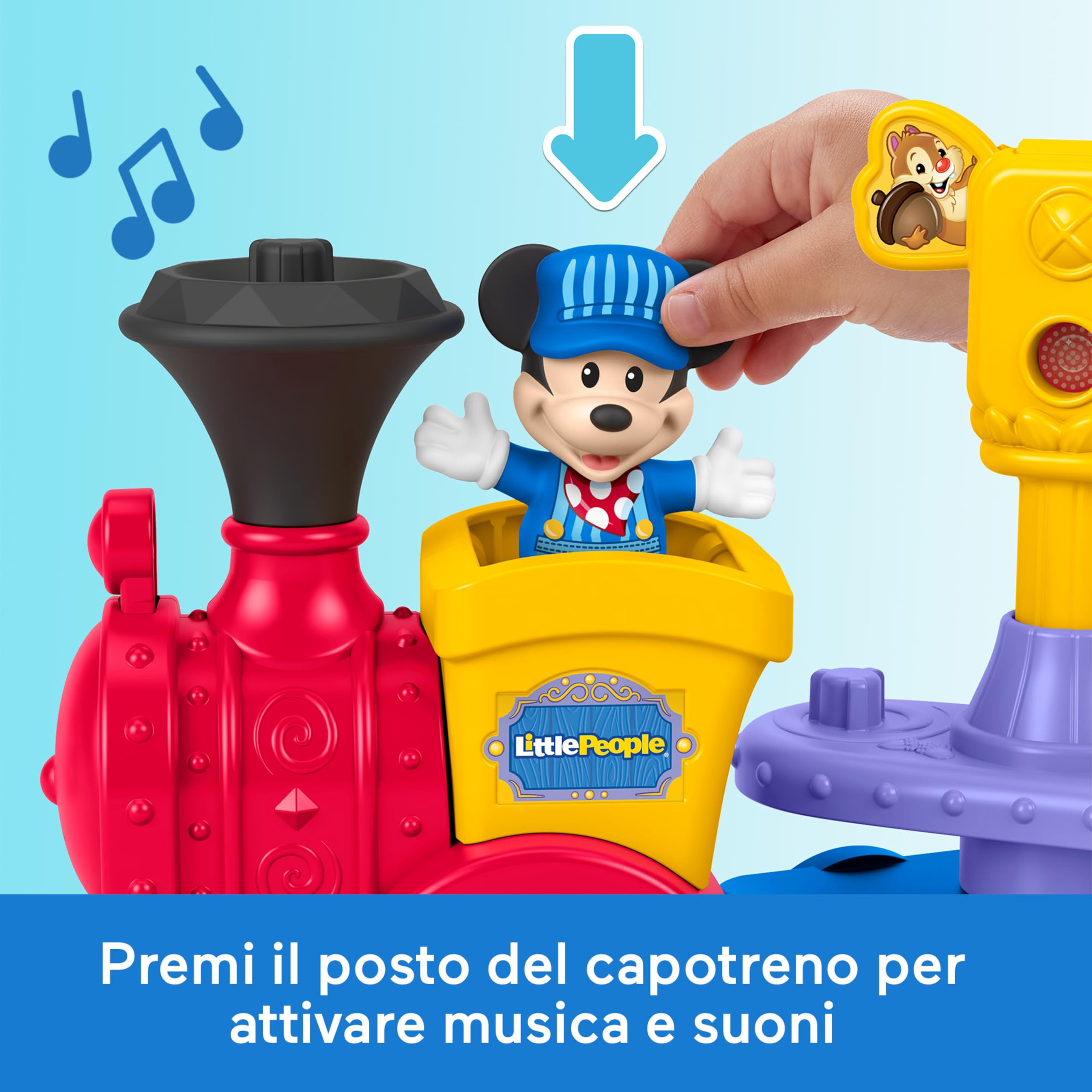 Fisher-Price Little People Disney - Trenino Musicale Topolino e Minnie, set trenino a spinta con musica e suoni, inclusi i 2 iconici personaggi Disney, 1+ anni, JKB04