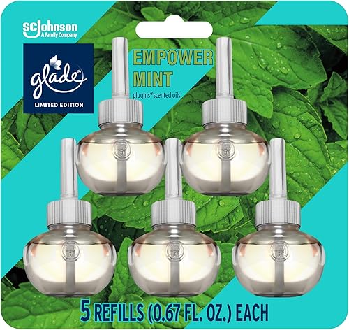 Glade PlugIns - Recambios de ambientador, aceites esenciales y perfumados para el hogar y el baño, Empower Mint, 3.35 onzas líquidas, 5 unidades
