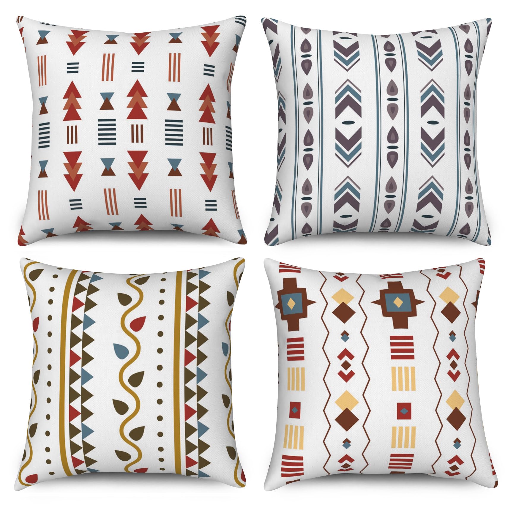 ASDCXZ Cushion Covers 40cm x 40cm Set of 4, Modern Boho Rule Geometry Pattern White Outdoor Garden Sofa Decoration Cushion Cover Washable Polyester Linen Fabric Upholstery Pillow Cover โ image 1
