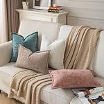 YAERTUN Chenille Jeter des couvertures d'oreiller 12x20 Ensemble de pouces 2 Texturé Broadside Soft Cozy Velvet Coussin Couvertures Modern Farmhouse Boho Oreiller décoratif Étuis pour canapé lit Canapé Salon Rose poussiéreux