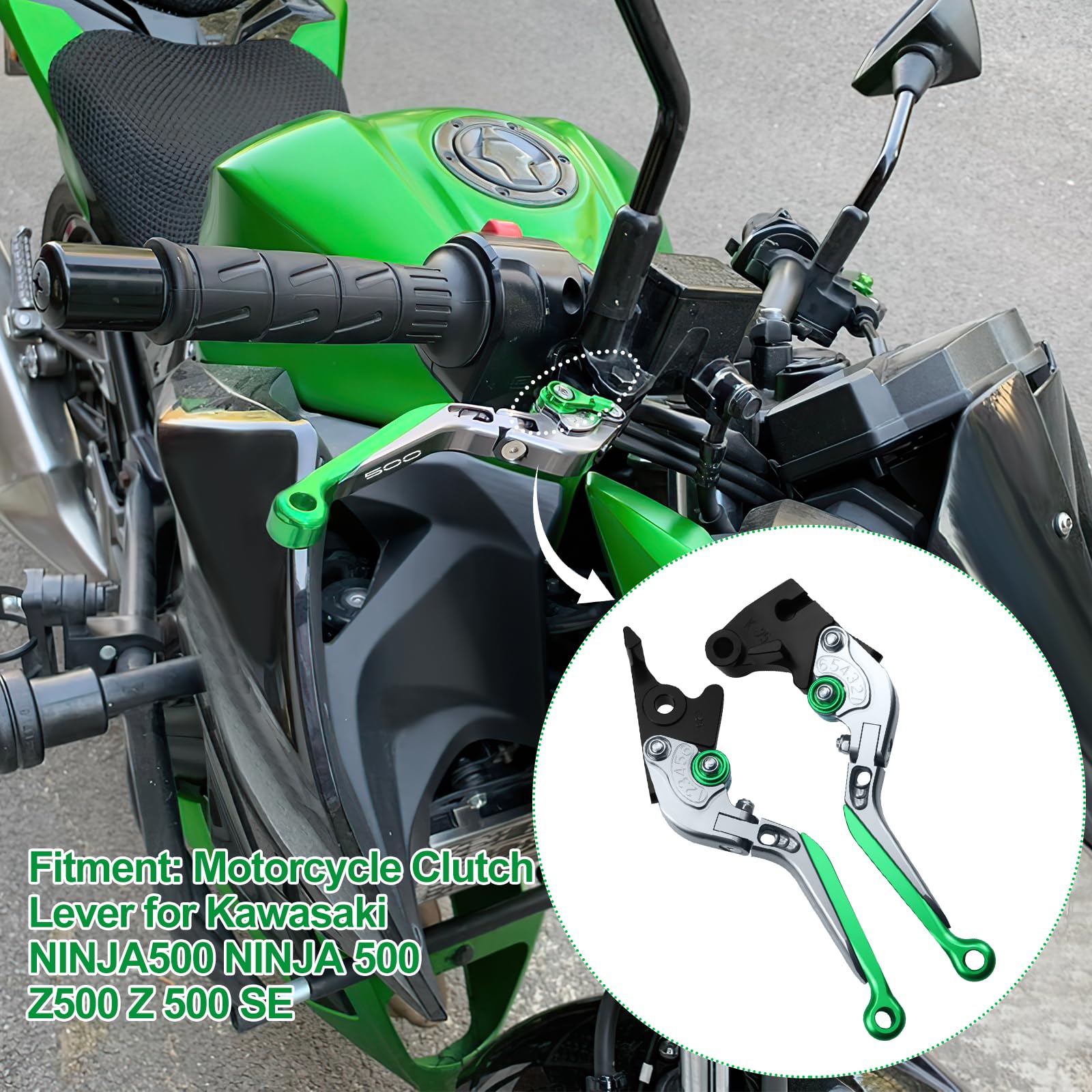 Set di leve per frizione e freno regolabili, per moto Kawasaki NINJA500 Ninja 500 Z500 Z 500 SE 2024 2025 (verde)