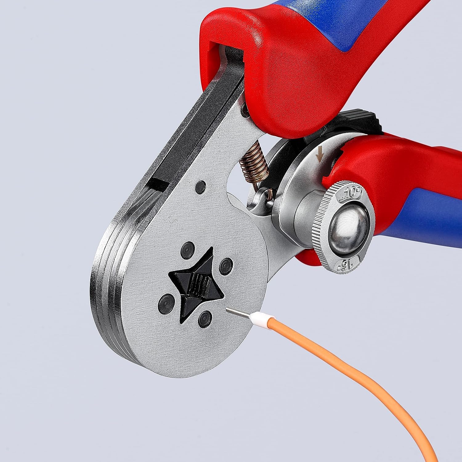KNIPEX Samonastawne szczypce do zagniatania tulejek kablowych z ładowaniem bocznym chromowany z osłonkami wielokomponentowymi 180 mm, 97 55 04