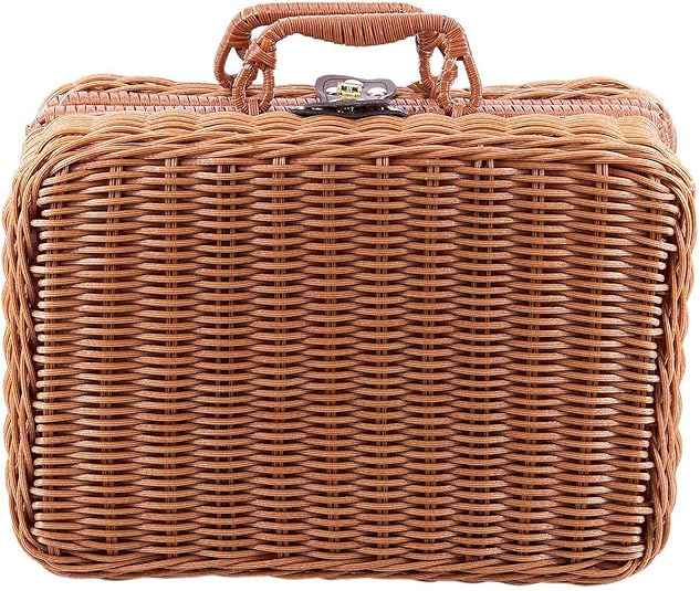 SODIAL Cesta de Picnic de Viaje Caja de Almacenamiento de Mimbre Hecha