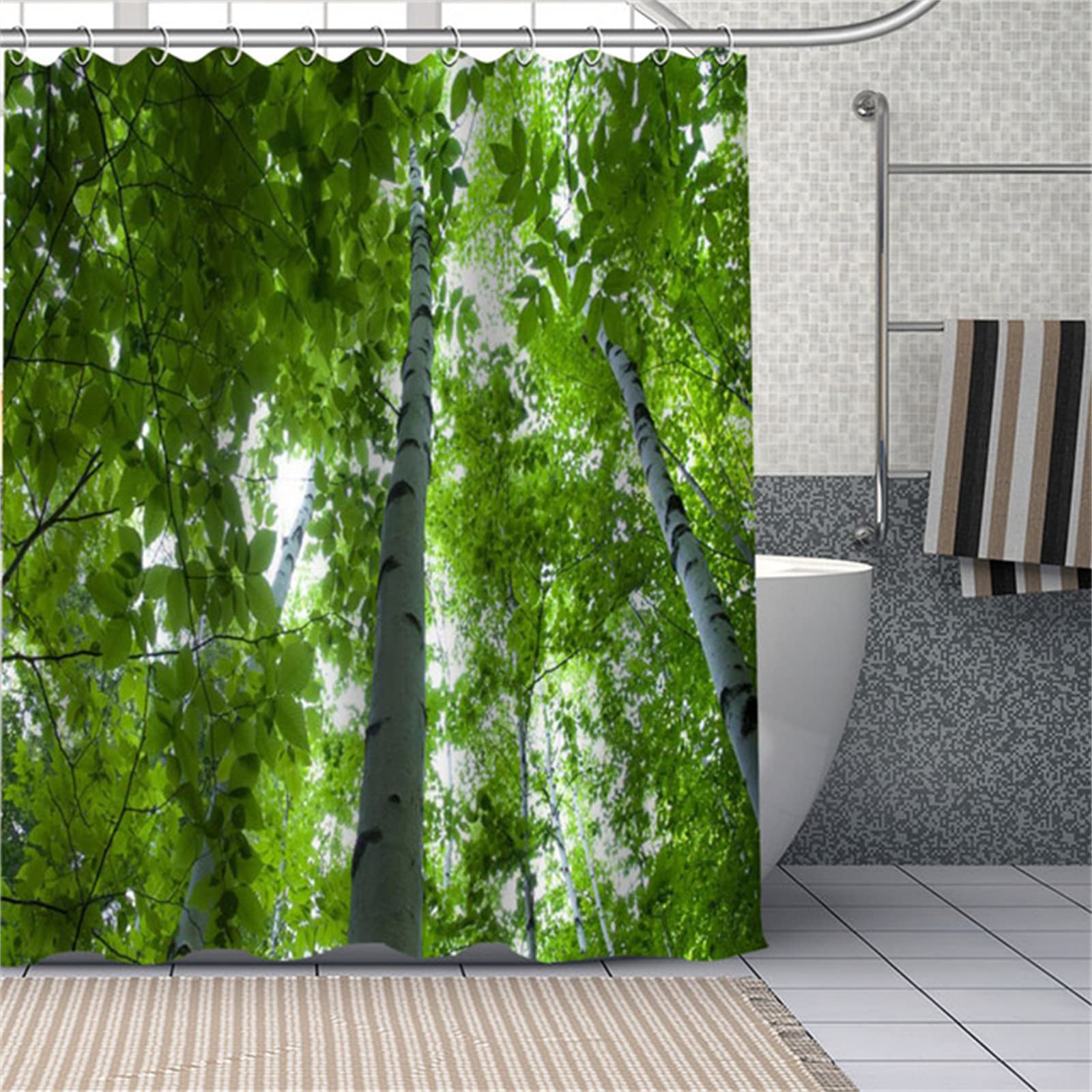 Shower Curtain 90.6 x 70.9 inches (230 x 180 cm), Birch Forest Shower Curtain, Luxury Thickening Linen Texture Bath Curtain, Stylish, Cute, Waterproof, Water Repellent, Mildew Resistant, Unit Bathroom, Dressing Room, Washroom, Window, For Dividers and Blindfolds, Decorative Bathroom Curtain, Simple Hooks Included