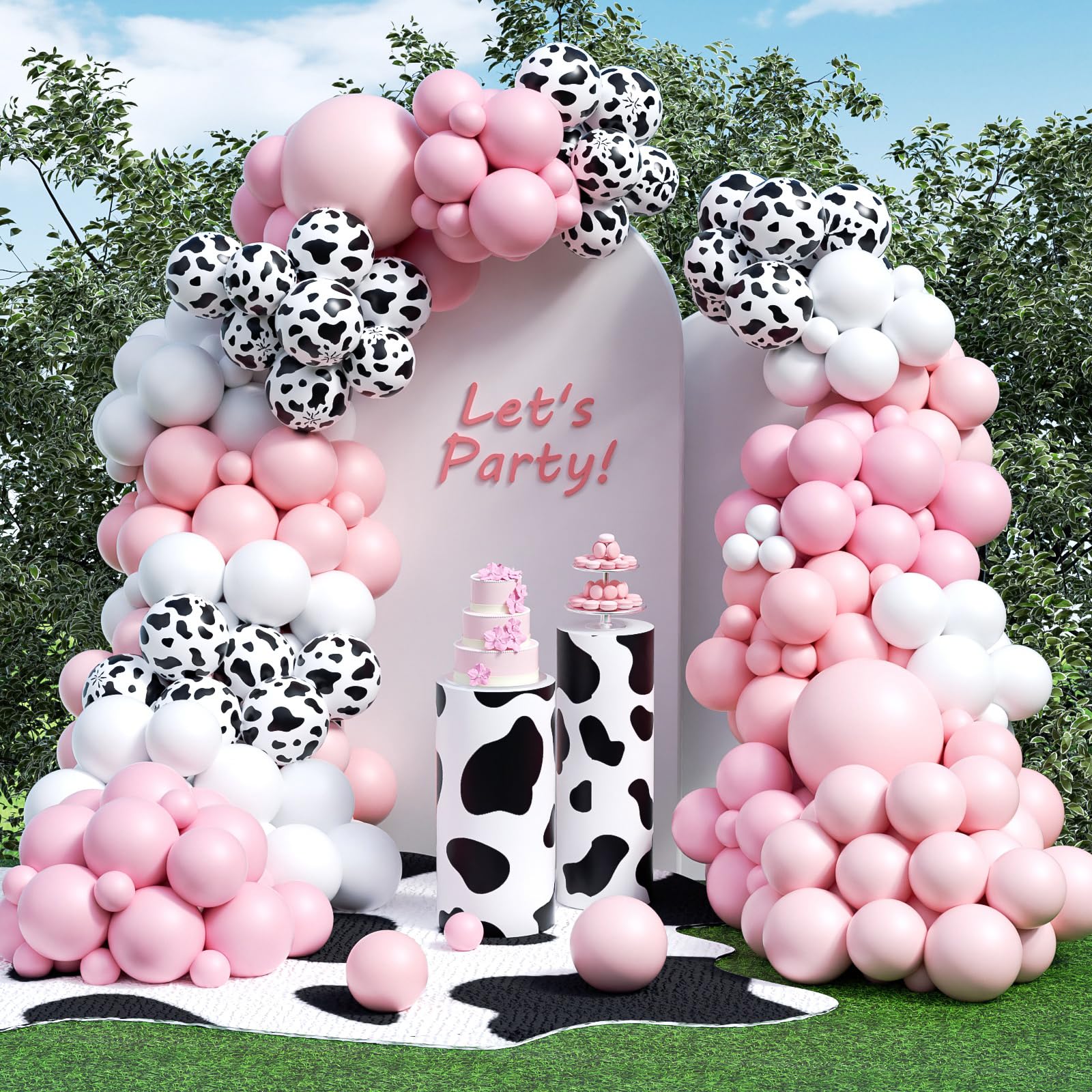 HKYOOD Pink Cow Balloons Arch Kit - Pastel Pink Cow Latex Balloon Different size Balloon Garland Kit for Cowgirl Baby Shower Birthday Farm Western Cow