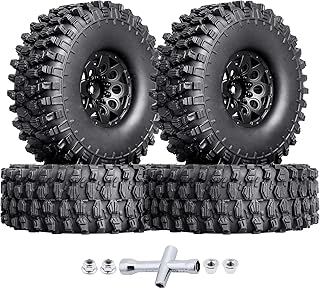 HobbyPark Pre Mounted 12mm Hex Plastic 1.9 Beadlock Wheels and Tires Height 120mm / 4.72inch Built-in Wheel Weights Foam for 1/10 RC Crawler Axial SCX10 II III TRX4, Set of 4