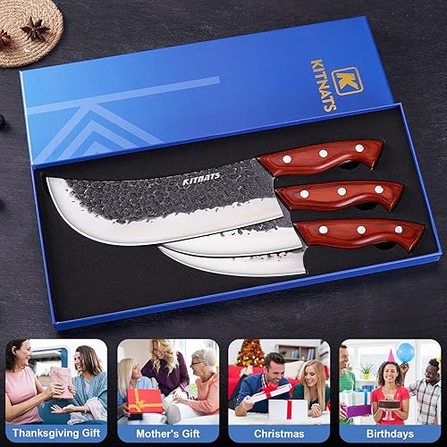 Miniatura 7 de Juego de cuchillos de carnicero profesional, forjado a mano, resistente, cuchillo de chef serbio, cuchillo de deshuesado vikingo, juego de cocina de