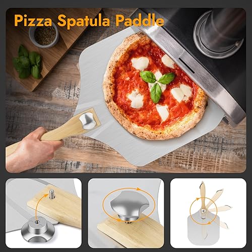 Miniatura 2 de Pizza Peel, 12" x 14" Pizza Spatula for Oven, Aluminum Pizza Paddle with Cutter Scraper Pastry Brush, Pizza Peels Oven Accessories for Baking