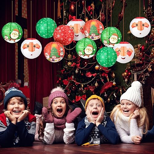 Miniatura 4 de Frienda 6 linternas de papel colgantes de Navidad, decoración colorida redonda de Papá Noel, copo de nieve, muñeco de nieve, árbol de Navidad,